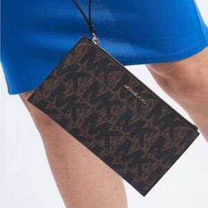 Michael Kors Brown Monogram Wristlet Clutch